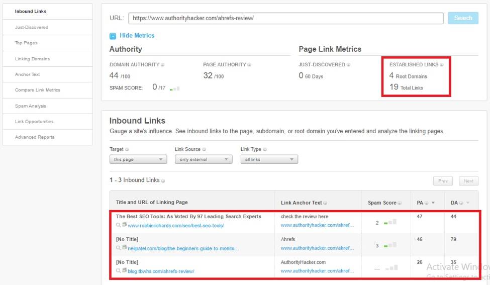 Authority Hacker Moz Open Explorer