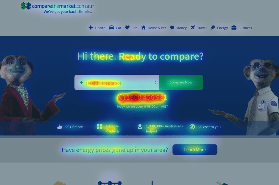 Compare The Market Homepage Heat Map