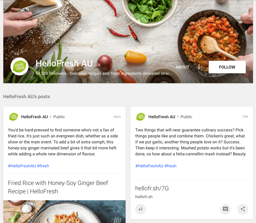 HelloFresh Google+ Page