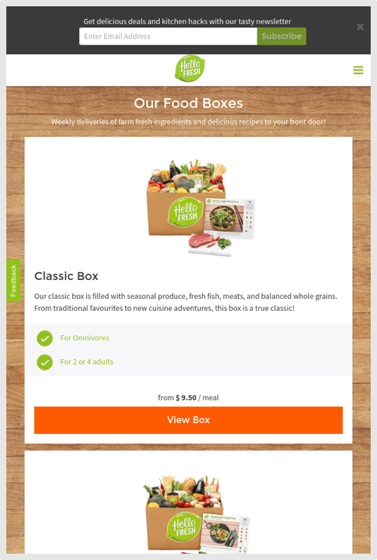 HelloFresh Mobile Select a Box Size
