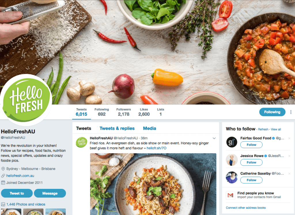 HelloFresh Twitter Page