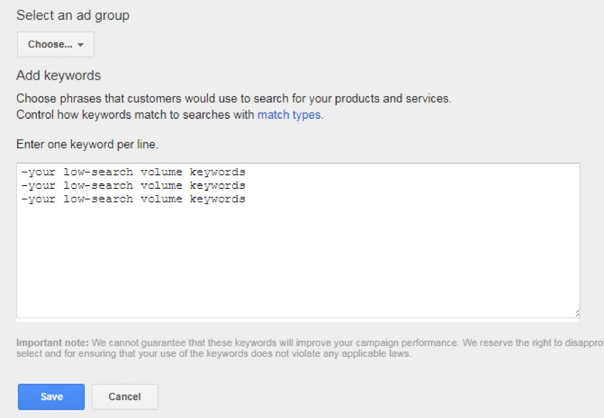 add negative keywords