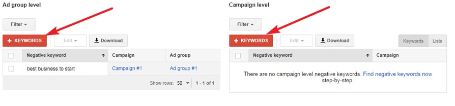 adding negative keywords