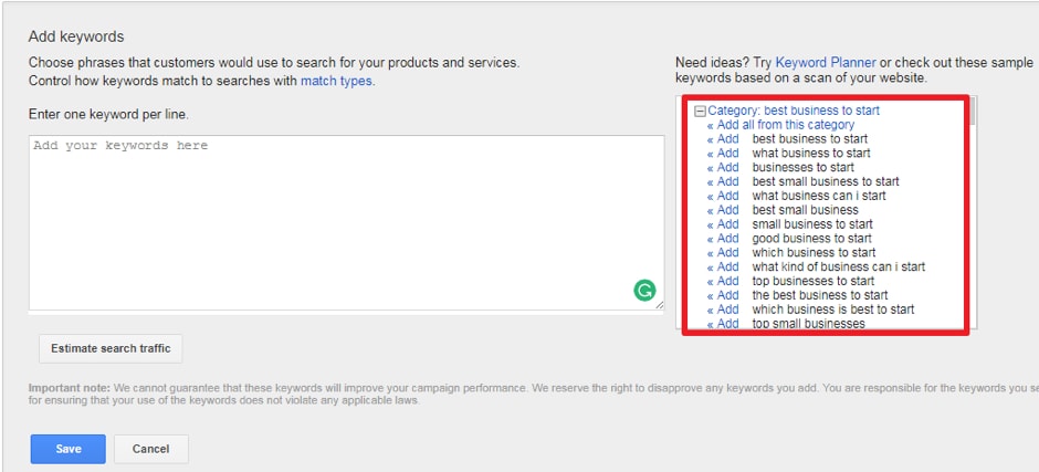 adwords keywords suggestions