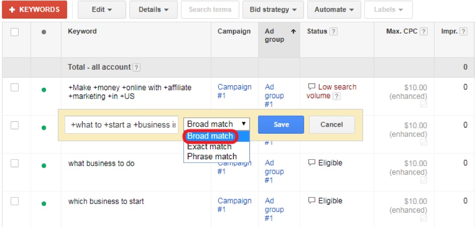 change match type single keyword