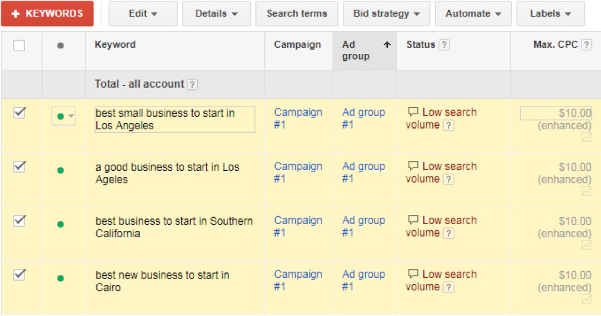 Multiple Keywords