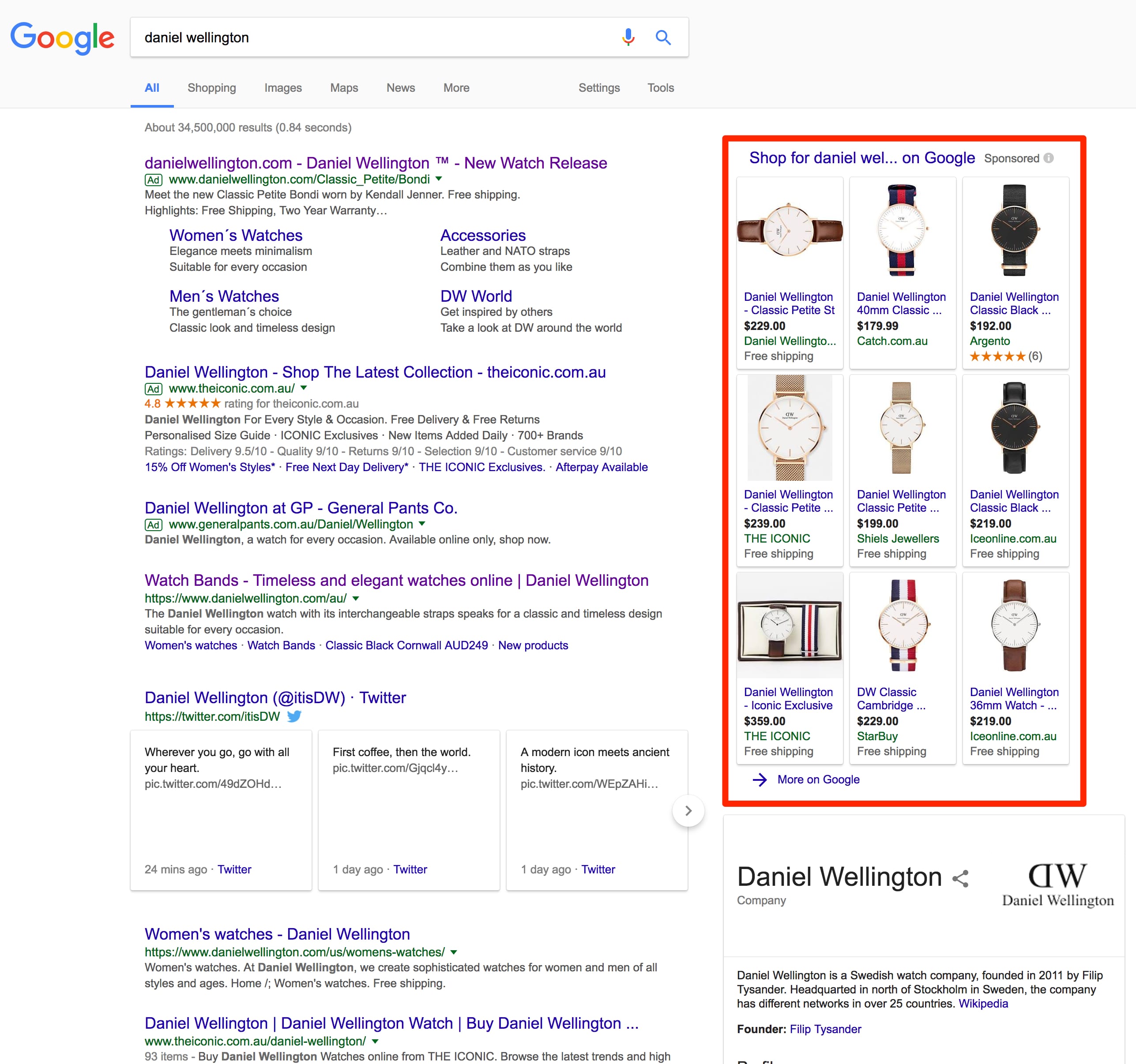 Daniel Wellington Google Shopping