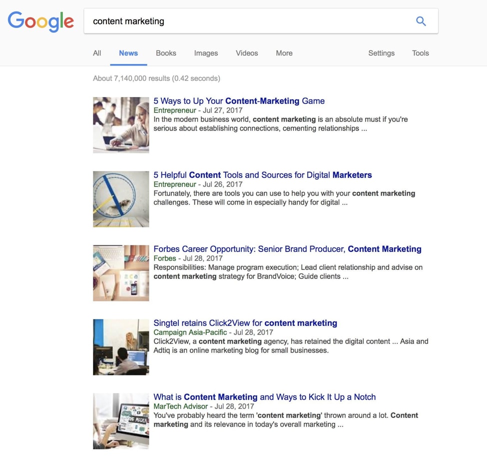 google news content marketing