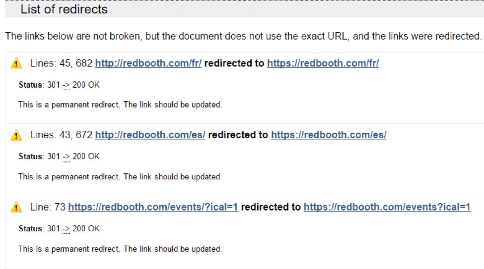 list of redirects