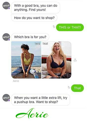 Aerie chatbot conversation sales help