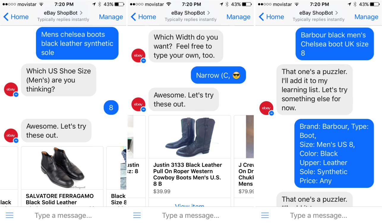 Ebay sales support bot messenger
