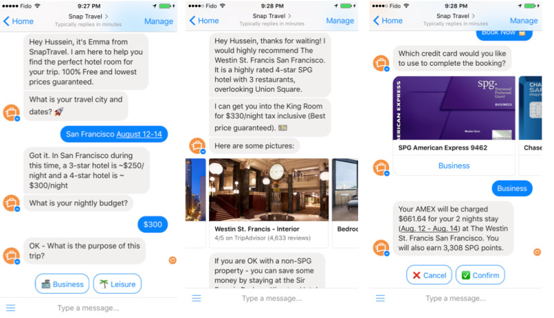 SnapTravel Facebook messenger bot